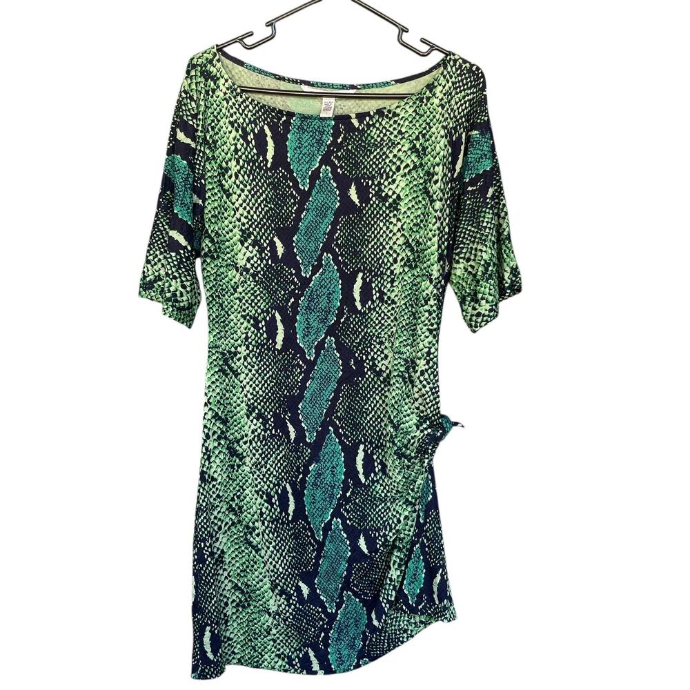 Diane von Furstenberg Dress Womens 6 Green Silk Snake Print Short‎ Sleeve Knot
